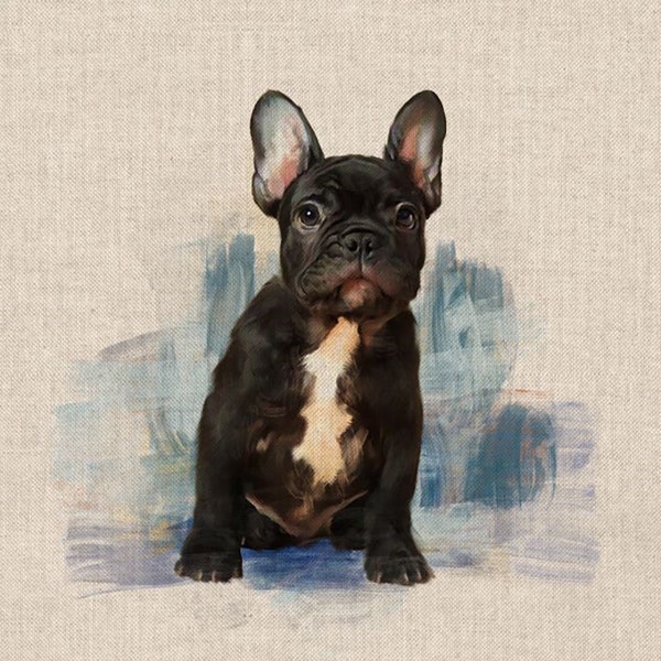 Cotton Fabric French Bulldog Cushion Panel (18" x 18") Linen Style Cotton Fabric - 200gr/m2