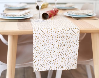 Cream & Gold Christmas Stars Christmas Table Runner |30cm Width |200cm - 320cm Length |Home Decor for Kitchen, Festive Tableware Xmas Runner