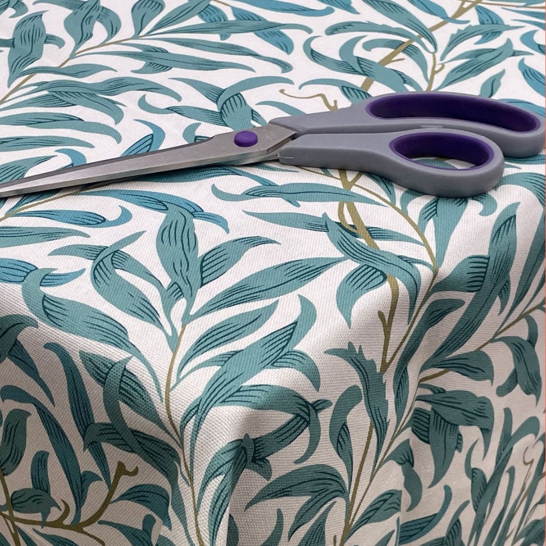 William Morris Willow Boughs in Teal Matte Finish Oilcloth Wipe Clean Tablecloth - Available in Round, Square and Rectangle