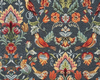 Denim Blue Morris Birds Floral Crafting Soft Furnishings Upholstery Tapestry Curtains Cushions Quilting Fabric Heavy Duty William Morris