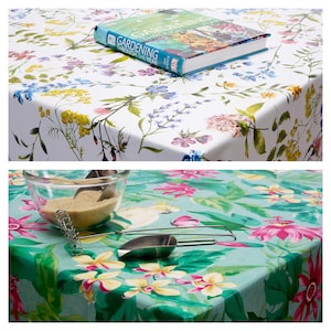 PVC Vinyl Wipe Clean Outdoor Garden Tablecloth with Silver 5cm *PARASOL HOLE*/Ring - Waterproof Tablecloth -  Plastic Vinyl Cloth