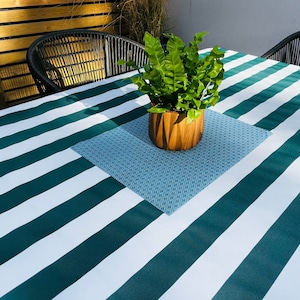 Outdoor Wasserabweisende Stoff Tischdecke - Grün/Weiß Streifen Outdoor/Indoor Wasserdichte Tischdecke 150cm breit, Kissen, Möbelbezug