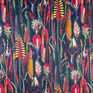 Curtain Velvet Navy Blue Tropical Botanical Floral Curtain and Upholstery Fabric Perfect for Curtains, Upholstery & Crafts