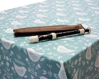 Narvik Seafoam Duck Egg Scandinavian Birds Oilcloth Wipe Clean Tablecloth-Bias Binding Hemmed Edge Optional Extra Available-Round Rectangle