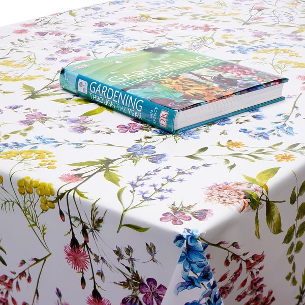 Multi Floral Wildflowers PVC Vinyl Wipe Clean Tablecloth - Wipe Clean Waterproof PVC Vinyl Tablecloth - Indoor and Outdoor Tablecloth