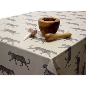 Oilcloth Wipe Clean Tablecloth Fabric - Natural and Black Leopard sMatte Finish Wipe Clean Oilcloth Tablecloth - Round, Rectangle