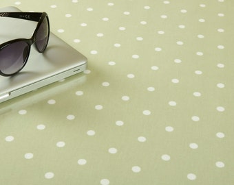 Oilcloth Wipe Clean Tablecloth Fabric - Dotty Sage Green & White Polka Dot - Round, Rectangle or Square