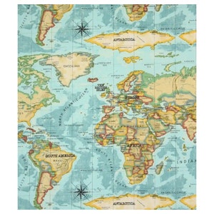 Oilcloth Wipe Clean Tablecloth Fabric - Azure Blue Map / World Atlas - Round, Rectangle or Square