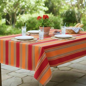 Outdoor Water Repellent Fabric Tablecloth - Orange/Red Stripes Outdoor/Indoor Waterproof Tablecloth 150cm Wide, Cushions, Furniture Cover