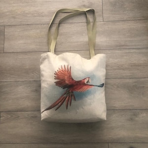 Red Parrot Parakeet Tote Bag Reusable Bag Shopping Bag Overnight Bag Shoulder Bag 43cm x 39cm Bag For Life Fully Lined