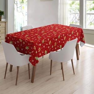 Tovaglia in vinile PVC lavabile con motivo a bastoncino di zucchero e pan di zenzero rosso natalizio - impermeabile e resistente, perfetta per feste di Natale e famiglie