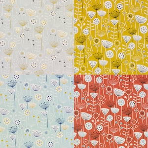 Oilcloth Wipe Clean Tablecloth Fabric - Bergen Scandinavian Floral Table Cover / Available in Grey / Duck Egg / Burnt Orange / Ochre Yellow