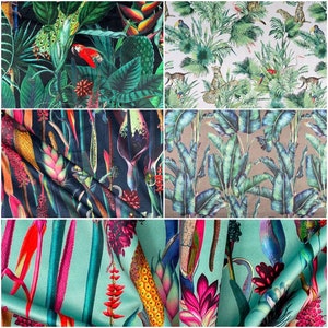 Tropical Floral Jungle/Botanical Velvet Curtain and Upholstery Fabric -  Perfect for Home Furnishings, Curtains Blinds, Bag Making & Crafts