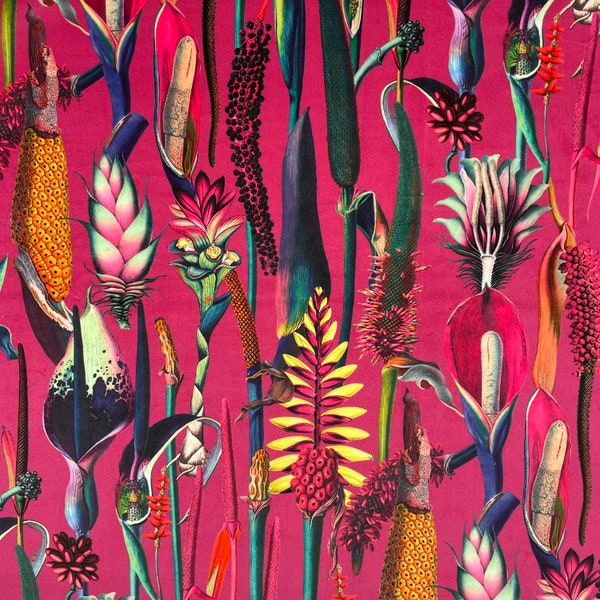 Curtain Velvet Hot Pink Tropical Botanical Floral Curtain and Upholstery Fabric Perfect for Curtains, Upholstery & Crafts