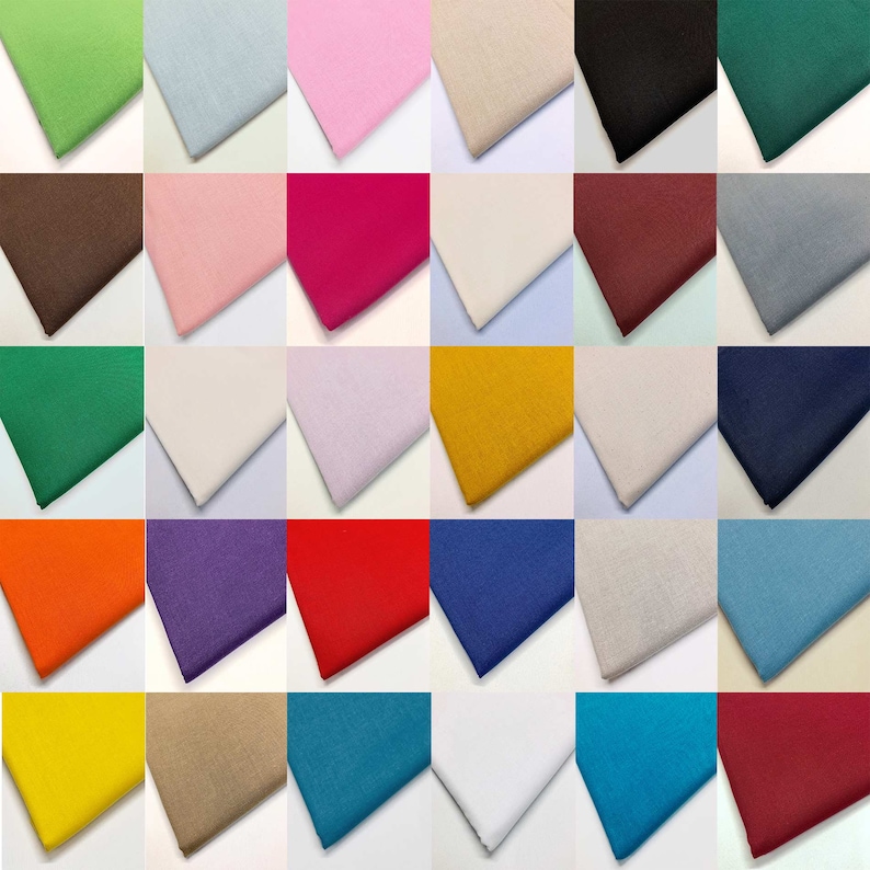 100% Cotton Fabric 60 Square Plain Colours: Reds, Yellows, Greens, Blues, Black, Silver, White Half Metre image 2