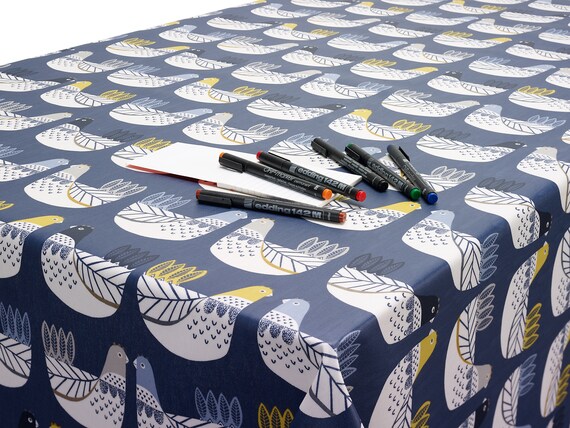 Oilcloth Wipe Clean Tablecloth Fabric Royal Blue And Ochre Oilcloth Wipe Clean Tablecloth Fabric, Oilcloth Tablecloth Round 70cm X 6