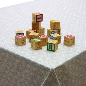 PVC Vinyl Wipe Clean Tablecloth - Duck Egg Geometric Cube - Round, Rectangle or Round