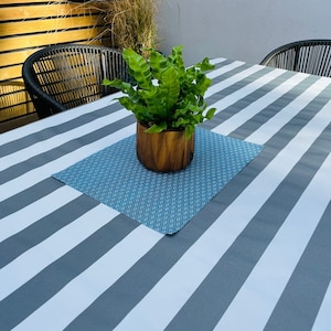Outdoor Wasserabweisende Stoff Tischdecke - Grau/Weiß Streifen Outdoor/Indoor Wasserdichte Tischdecke 150cm breit, Kissen, Möbelbezug