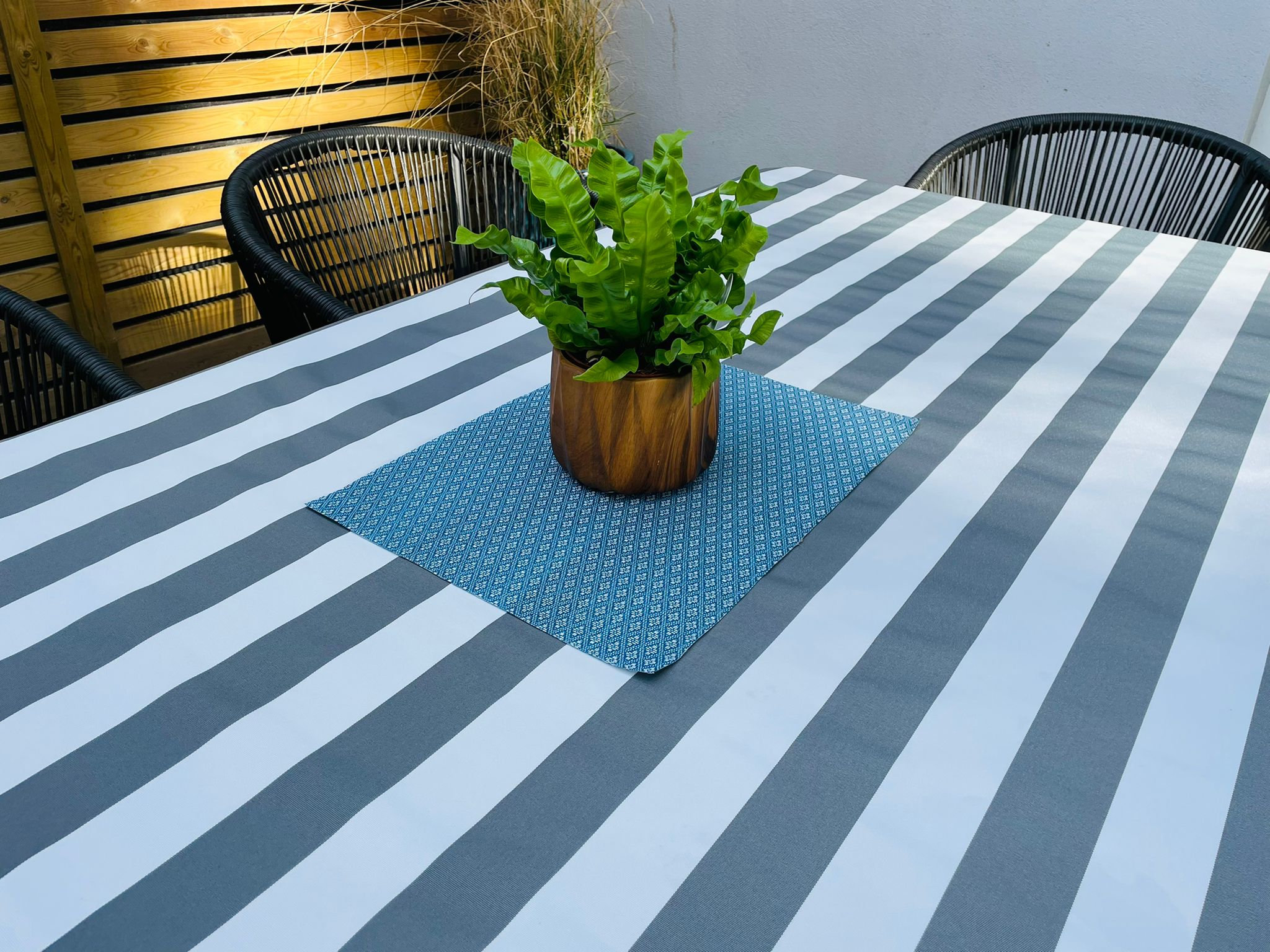 Outdoor Water Repellent Fabric Tablecloth - Grey/White Stripes Outdoor/Indoor Waterproof Tablecloth 150cm Wide, Cushions, Furniture Cover