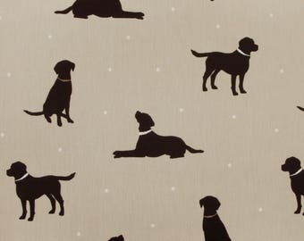 Oilcloth Wipe Clean Tablecloth Fabric - Taupe Small Dot Labrador Dog Design - Round, Rectangle or Square