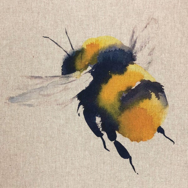 Cotton Fabric Queen Bee Cushion Panel (18" x 18") Linen Style Cotton Fabric - Bag Making, Upholstery - 200gr/m2