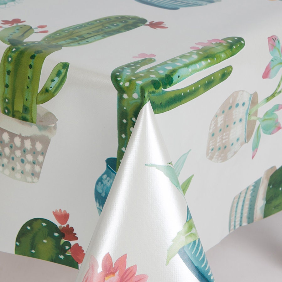 Multi-Colour Cactus PVC Vinyl Oilcloth Wipeclean Tablecloth Samples Available 