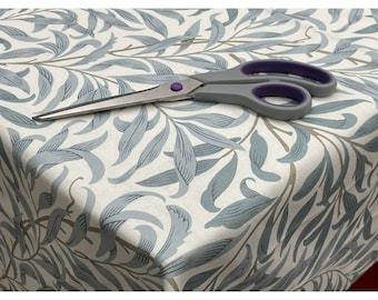 William Morris Willow Boughs in Mineral Grey/Blue Matte Finish Oilcloth Wipe Clean Tablecloth - Available in Round, Square and Rectangle