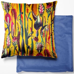 Tropical Velvet Cushion Covers Botanical, Floral, Exotic, Premium Quality-Square Cushion Cover 46cm x 46cm Lounge Decor Handmade in the UK Botanical Ochre