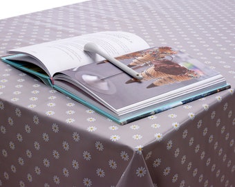 PVC Vinyl Wipe Clean Tablecloth - Grey and White Small Daisy Polka Dot - Round, Rectangle or Square