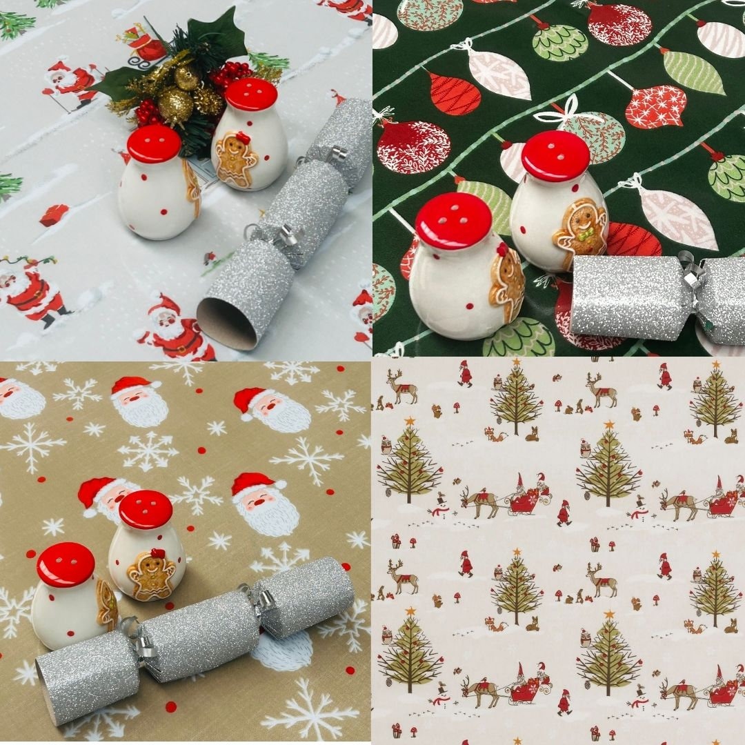 Christmas Oilcloth Wipe Clean Tablecloth, Festive Table Cover, Table