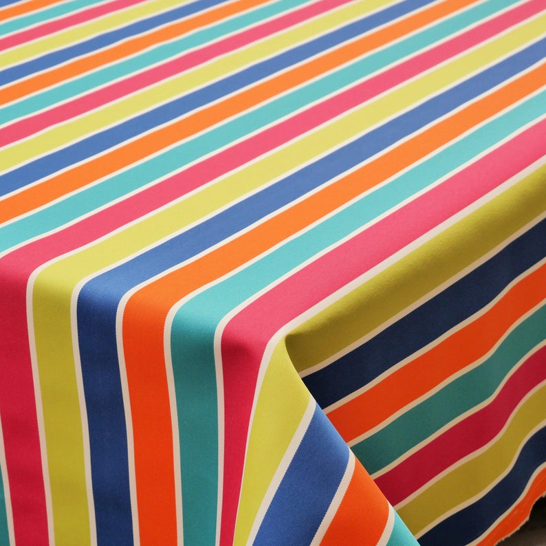 Outdoor Water Repellent Fabric Tablecloth Vibrant Multi Stripes Outdoor/Indoor Waterproof Tablecloth 150cm Wide, Cushions, Furniture Cover image 6