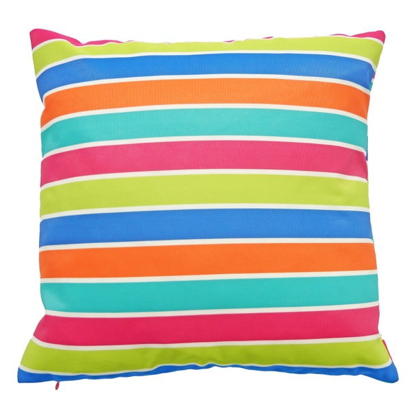 Outdoor Showerproof Cushion Cover | Vibrant Multi Stripe Square Cushion Covers 16" 18" 20" For Outside Use | Repels Rain Water & Moisture