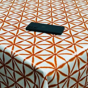 Oilcloth Wipe Clean Tablecloth Fabric - Burnt Orange Nusa Spice Geometric Oilcloth Wipe Clean Tablecloth - Round, Rectangle or Square
