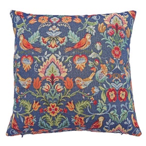Cotton Cushion Cover | Denim Morris Floral Cushion Covers 16" 18" 20" For Sofas, Chairs & Beds | Decorative Soft Furnishings For Your Home