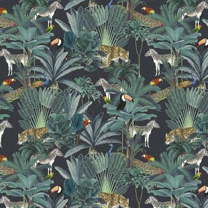 100% Cotton Fabric- Grey Tropical Jungle Animals Fabric Perfect for Crafting, Facemasks, Cushions, Craft, Dressmaking Light Soft Furnishing
