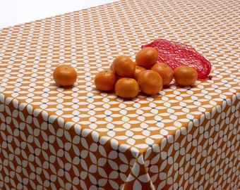 Oilcloth Wipe Clean Tablecloth Fabric - Burnt Orange Scandinavian Marguerite Floral Design - Round, Rectangle or Square