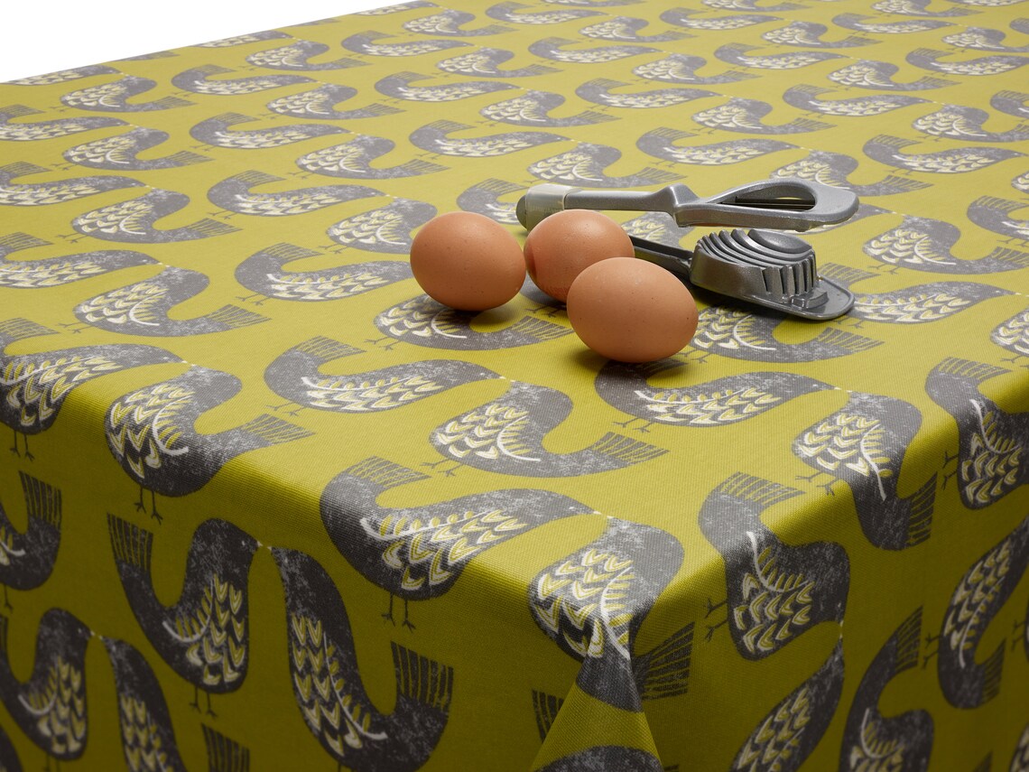 Oilcloth Wipe Clean Tablecloth Kiwi Scandinavian Birds Etsy