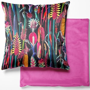 Tropical Velvet Cushion Covers Botanical, Floral, Exotic, Premium Quality-Square Cushion Cover 46cm x 46cm Lounge Decor Handmade in the UK Botanical Black