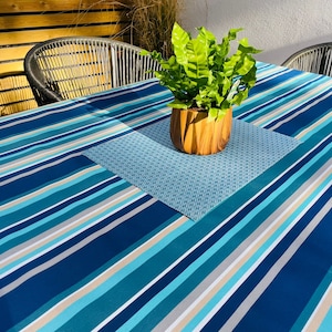 Outdoor Wasserabweisende Stoff Tischdecke-Whitley Bay Blau Streifen Outdoor/Indoor Wasserdichte Tischdecke 150cm breit, Kissen,Möbelbezug