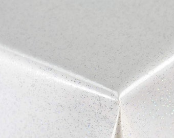 PVC Vinyl Wipe Clean Tablecloth - White Glitter Glittery Sparkle - Round, Rectangle or Square