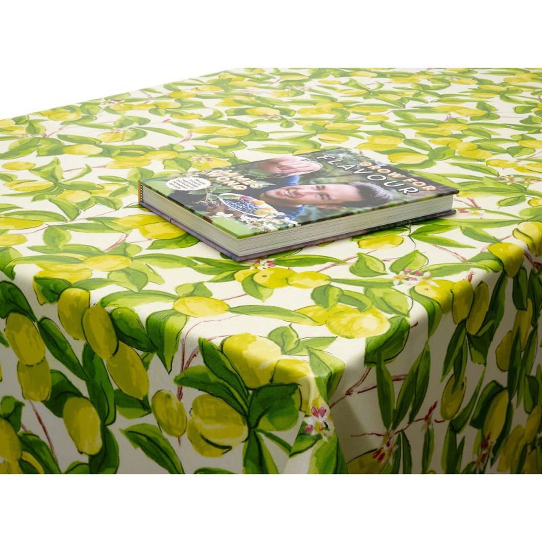 Oilcloth Wipe Clean Tablecloth Fabric Yellow and Green Lemons Matte
