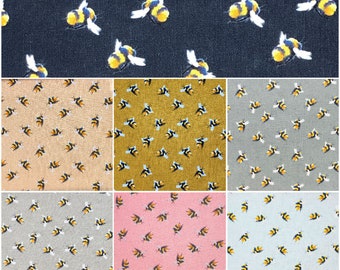 100% Coton Bumble Bees Tissu-Parfait pour Facemaks Artisanat Bagmaking-Smoke Grey, Rose, Ocre, Bleu Clair, Beige, Bleu Marine, Gris Clair