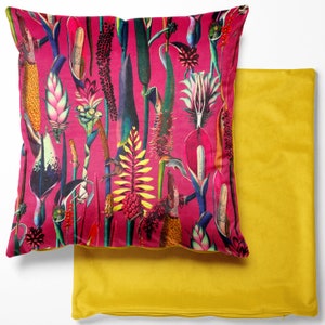 Tropical Velvet Cushion Covers Botanical, Floral, Exotic, Premium Quality-Square Cushion Cover 46cm x 46cm Lounge Decor Handmade in the UK Botanical Hot Pink