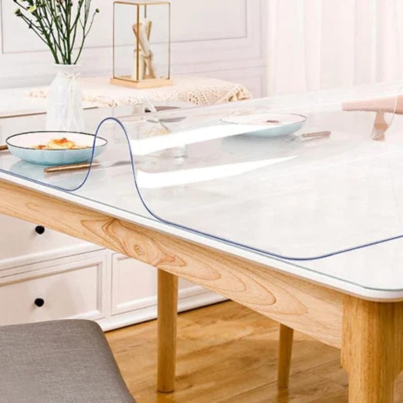 Extra Heavy Duty Clear Table Protector / Translucent PVC Plastic Sheeting / 800 Micron Semi-Rigid Protection Cover By The Metre image 1