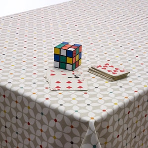 Oilcloth Wipe Clean Tablecloth Fabric - Stone Grey Scandic Marguerite Floral Design - Round, Rectangle or Square