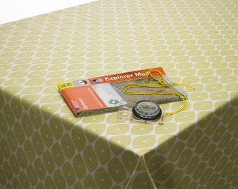 PVC Vinyl Wipe Clean Tablecloth - Sage Green Geometric Ovals - Round, Rectangle or Square