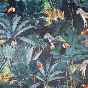 Rideau Velours Marine Gris Léopards, Toucan, Zèbres, Rideaux Tropicaux et Tissu d'ameublement Parfait pour les Rideaux, les Rembourrages et l'Artisanat