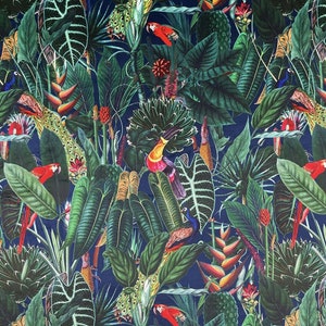 Vorhang Samt Navy Blau Grün Regenwald Tropical Floral Vorhang und Polsterstoff Perfekt für Vorhänge, Polsterung & Handwerk