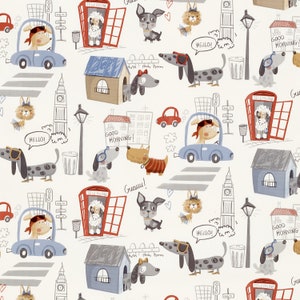 PVC Vinyl Wipe Clean Tablecloth - Woof Grey and Red British Dogs - Round, Rectangle or Square