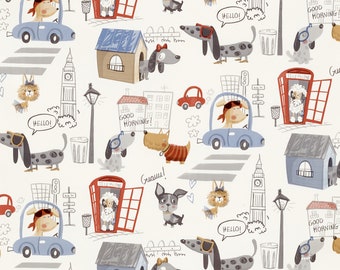 PVC Vinyl Wipe Clean Tablecloth - Woof Grey and Red British Dogs - Round, Rectangle or Square